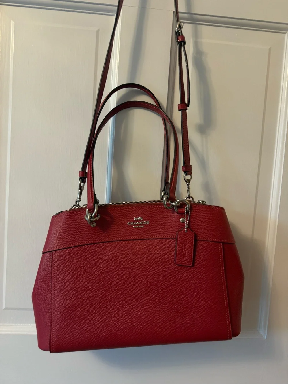 Coach Red Leather Satchel with Top  Handles and Crossbody Strap